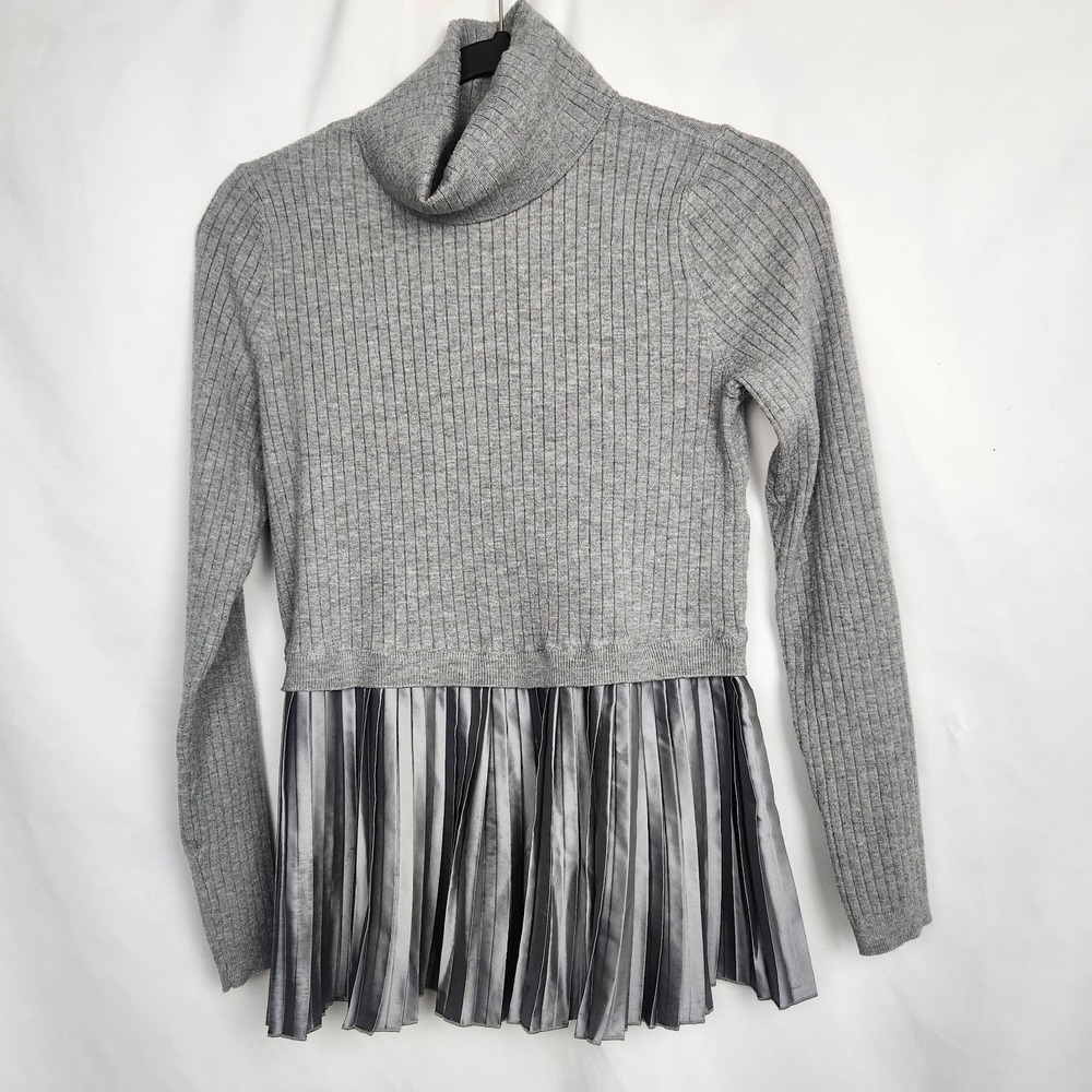 Nine West Womens Turtleneck Top Gray Long Sleeve XS Gray‎ Underlay Ruffle